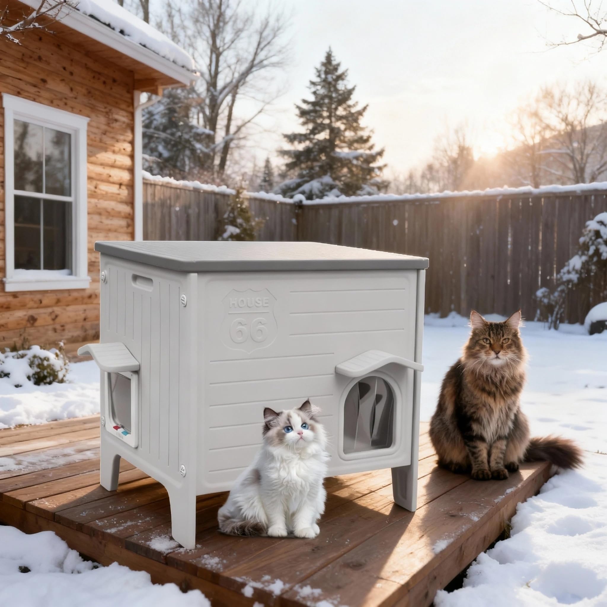HiCaptain Weatherproof Cat House exterior grey view highlights durable, weather-ready shelter design