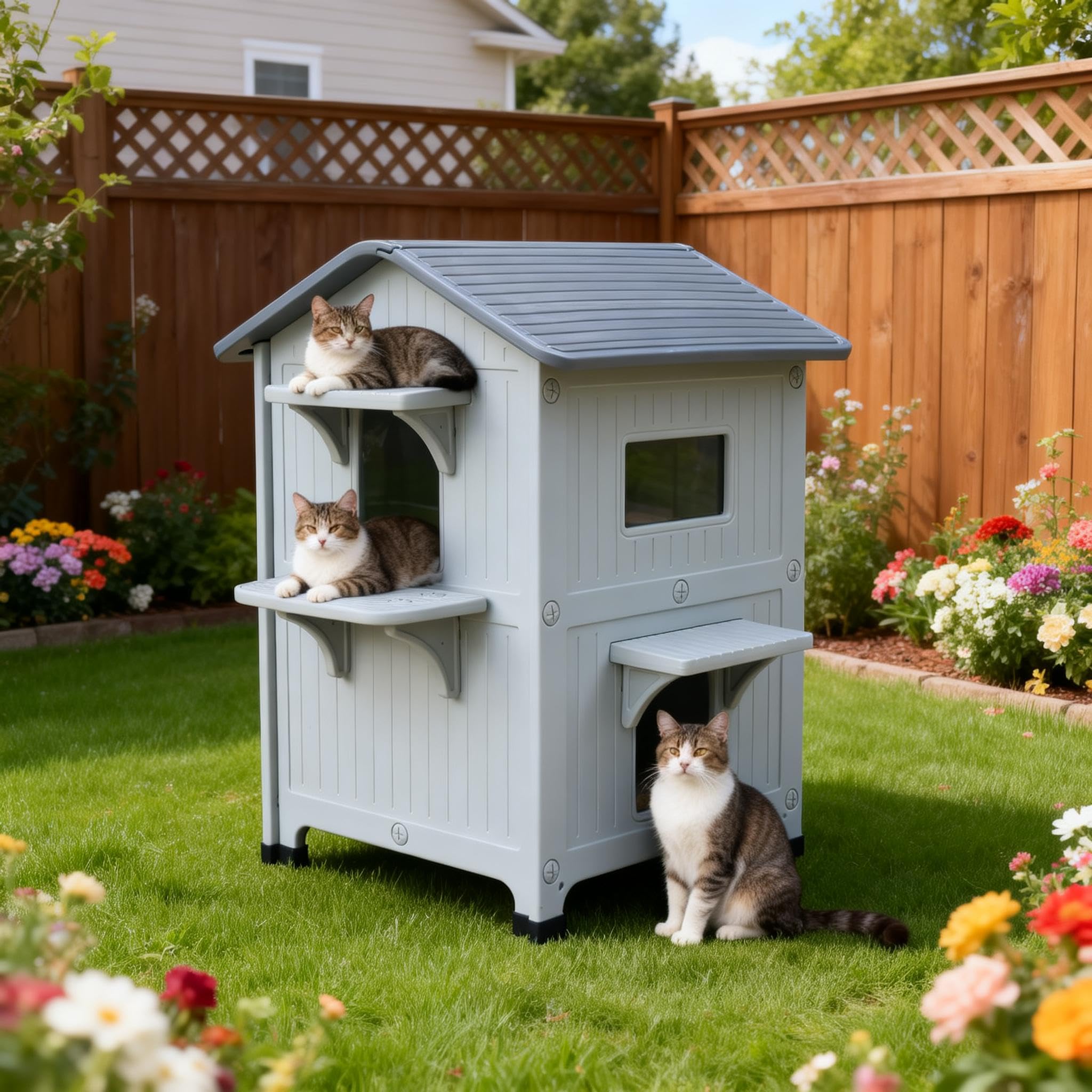 HiCaptain weatherproof cat house large feral villa for multiple cats.
