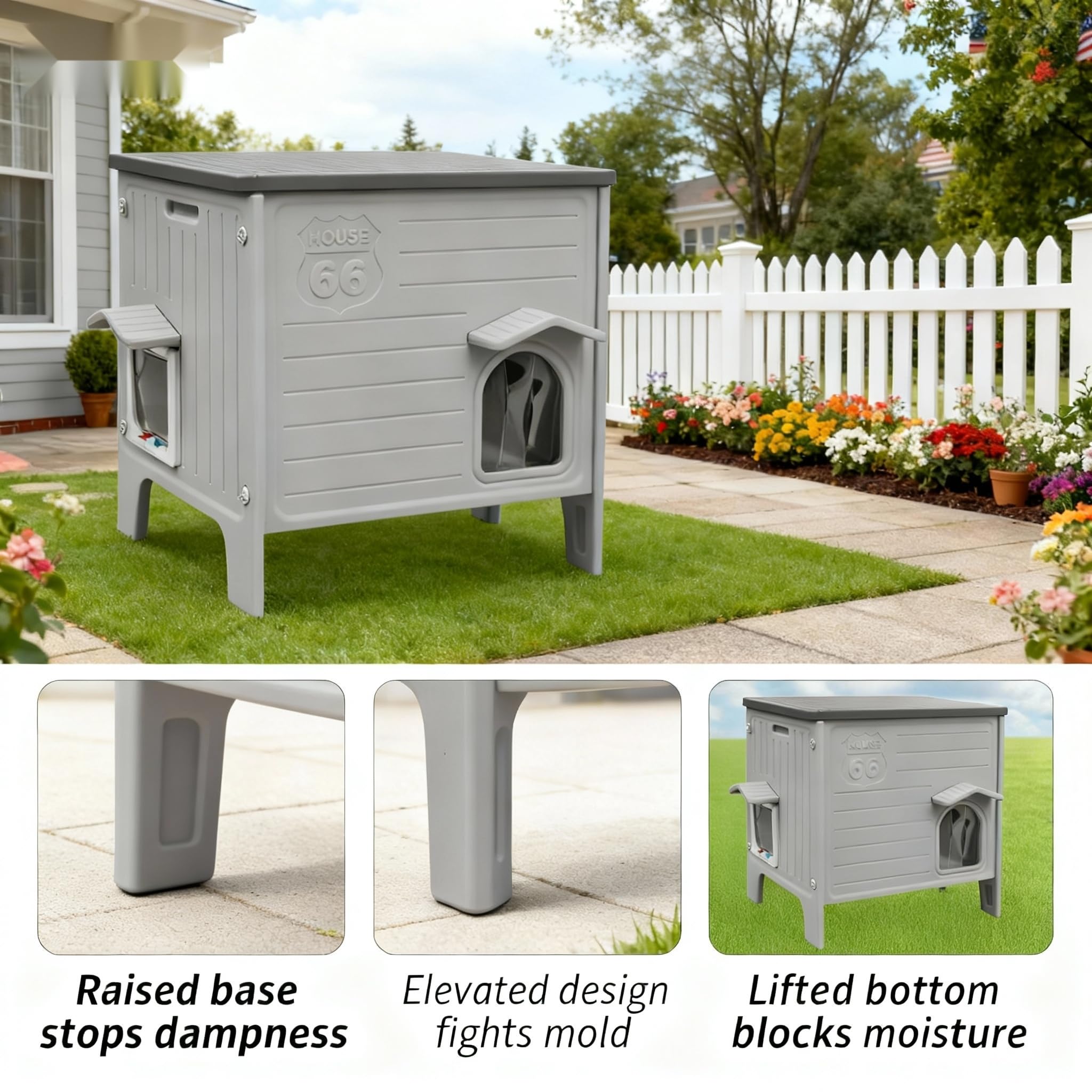 HiCaptain Weatherproof Cat House rain scene demonstrates waterproof exterior for outdoor durability