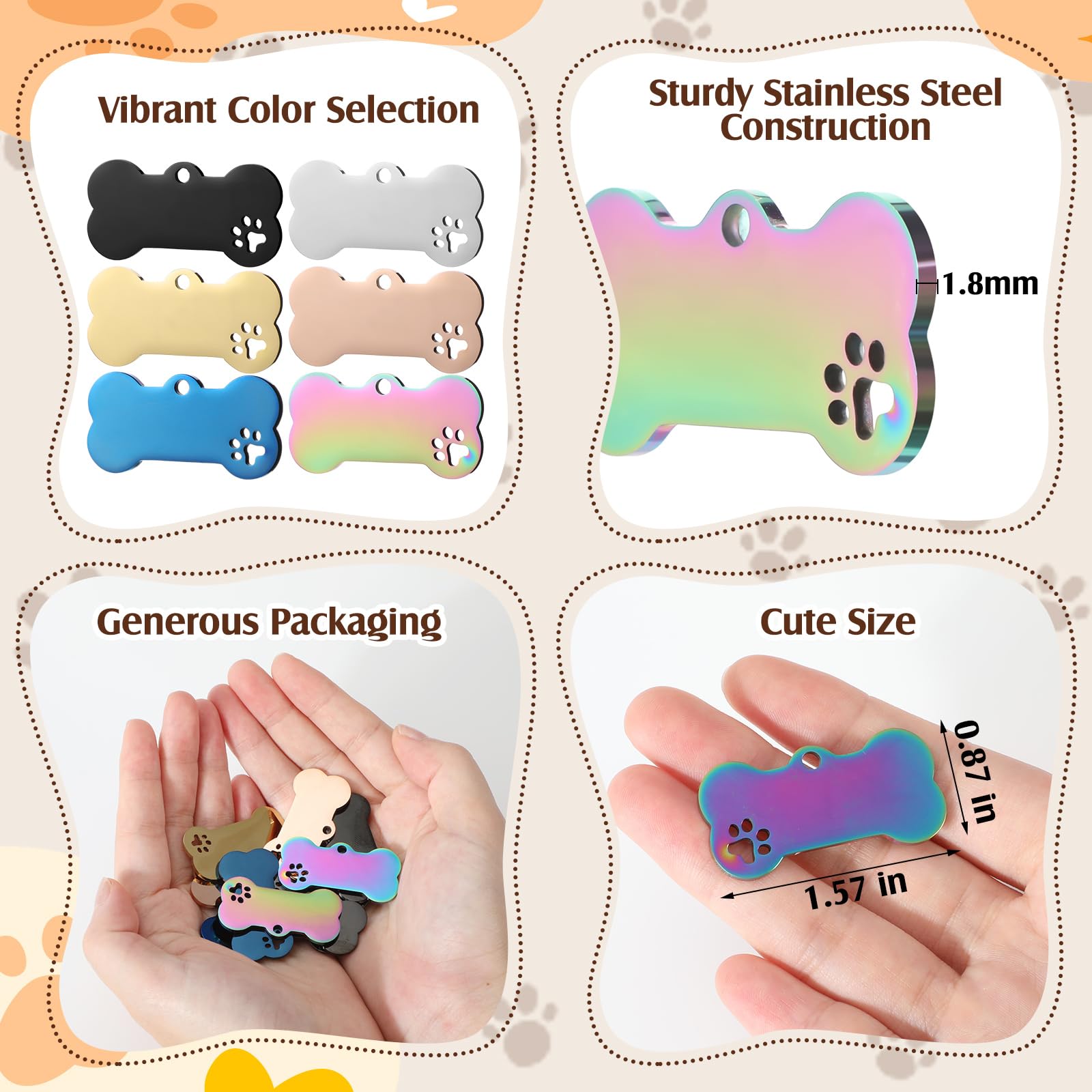Hicarer 30-piece stainless pet ID tags offering replacements and DIY options.