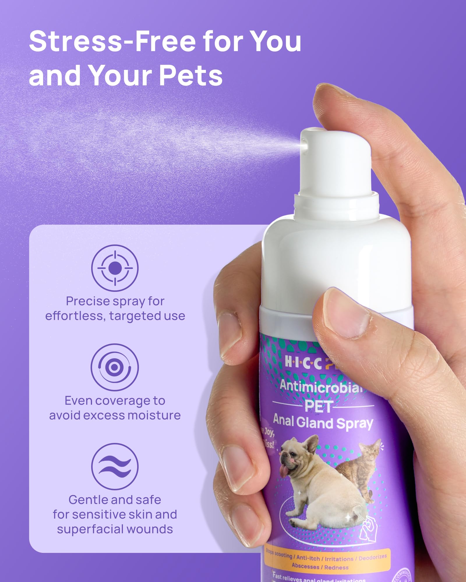 Cat application scene with HICC PET Anal Gland Spray