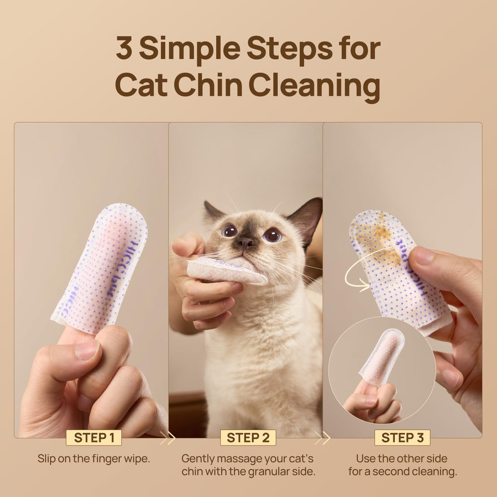 HICC PET Cat Chin Acne Finger Wipes pack with soft cloth texture in use
