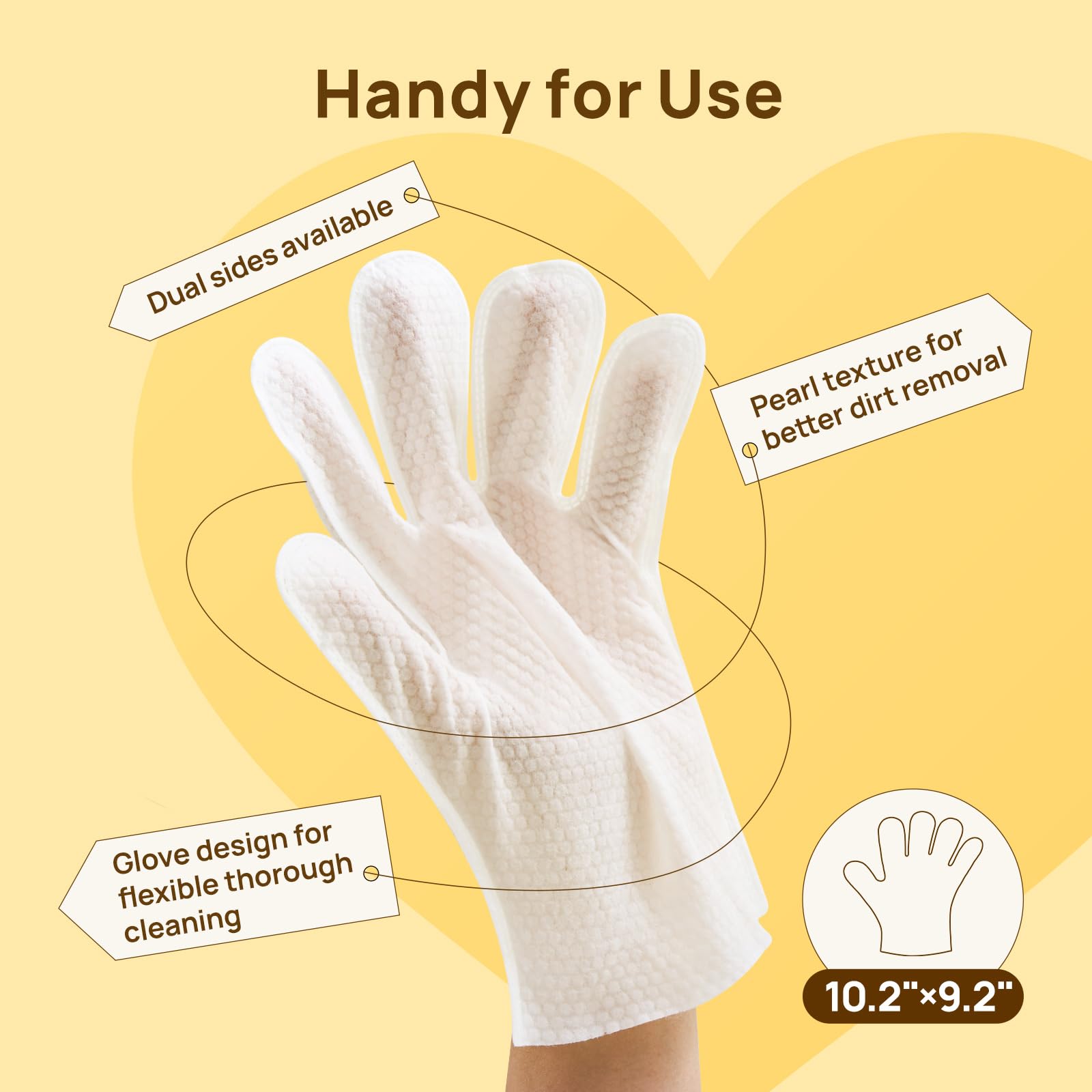 HICC PET no-rinse glove wipe with pearl texture for deep cleaning.