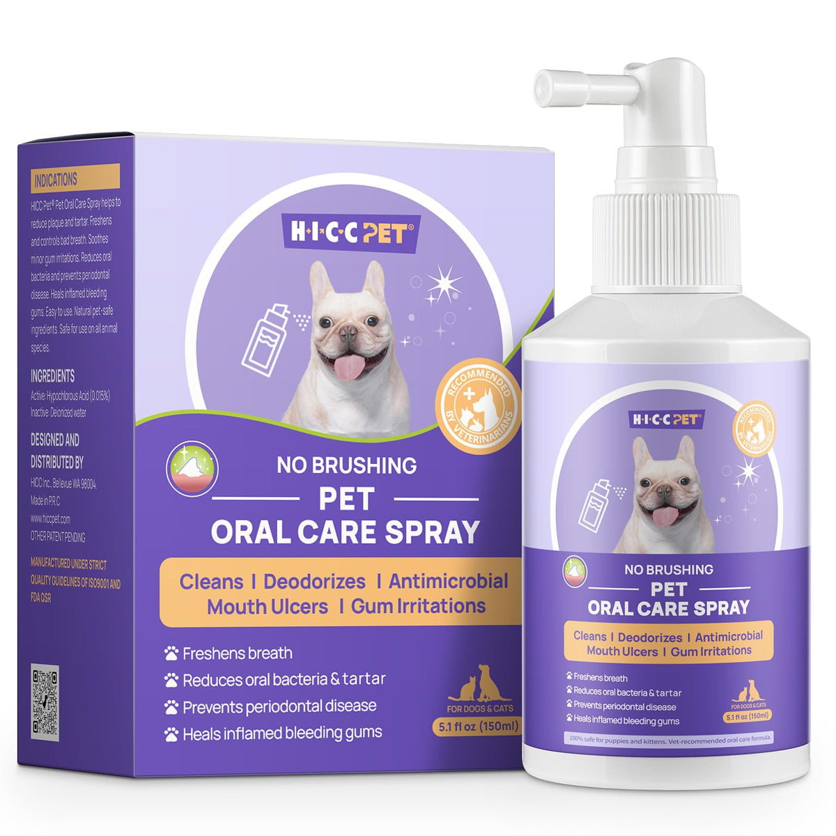 HICC PET dog dental care spray bottle for easy at-home breath freshening.
