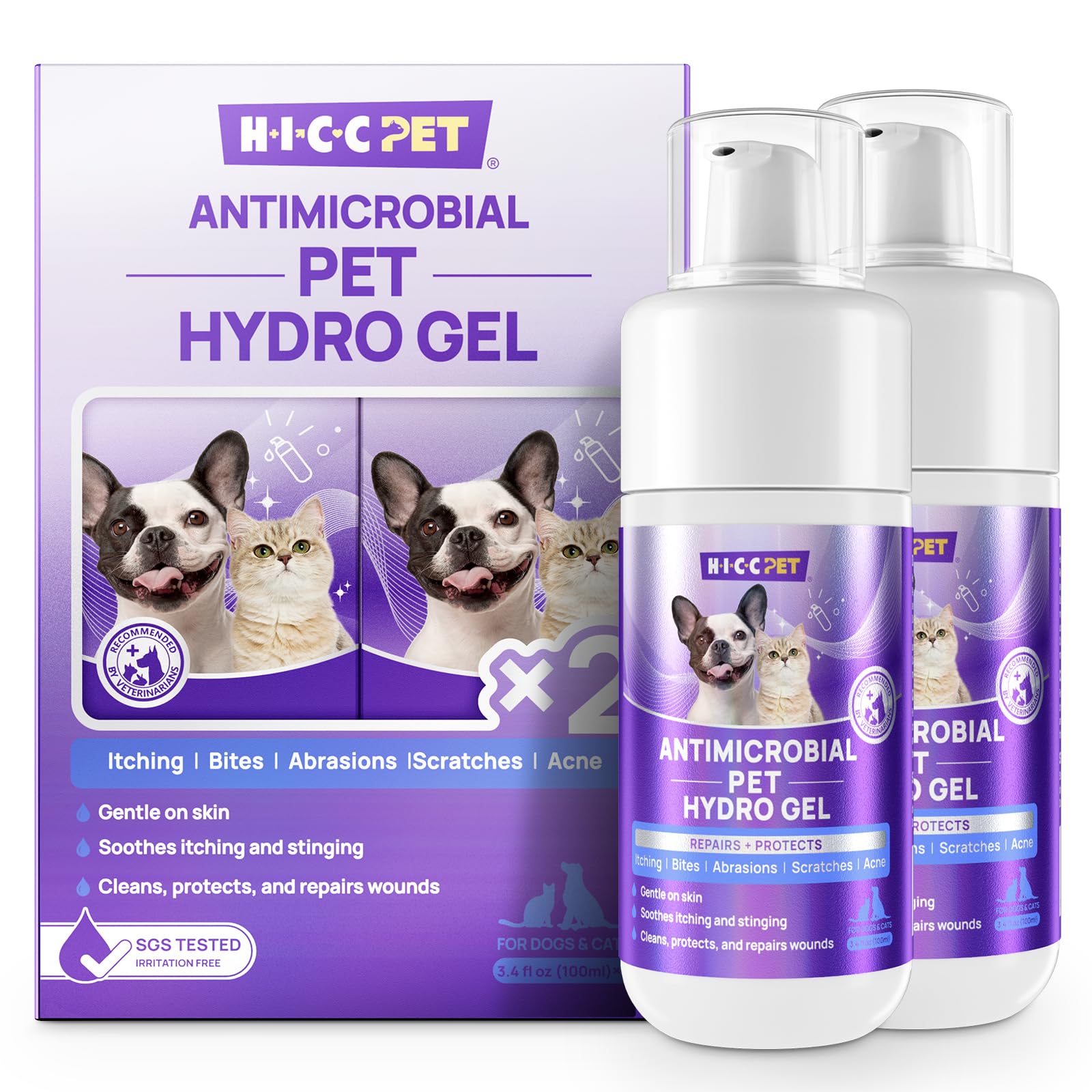 HICC PET dog wound hydro gel bottle enables quick first aid for bites and scratches.