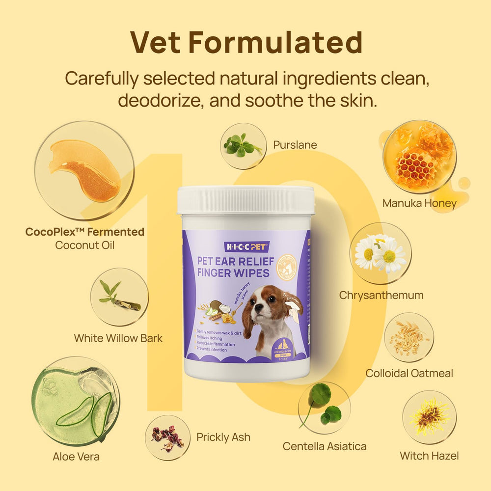 HICC PET Ear Cleaner Wipes CocoPlex technology supports moisturized skin
