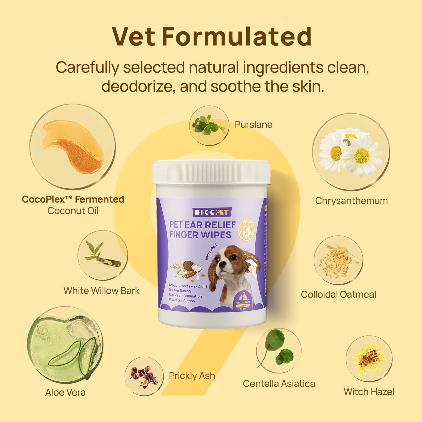 HICC PET Ear Cleaner Wipes dog ear-cleaning action during grooming session