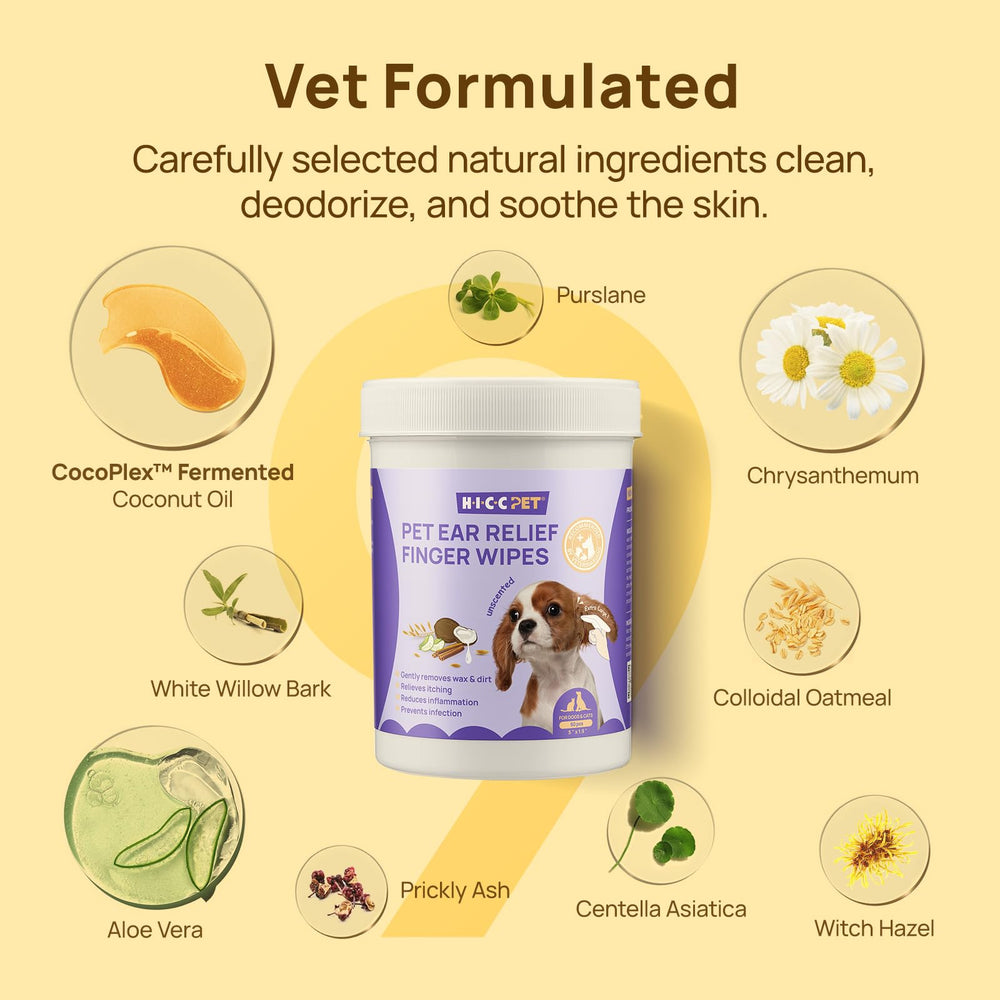 HICC PET Ear Cleaner Wipes dog ear-cleaning action during grooming session