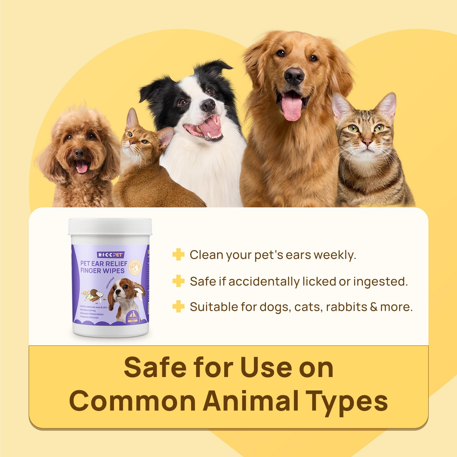 HICC PET Ear Cleaner Wipes unscented formulation suitable for fragrance-sensitive ears