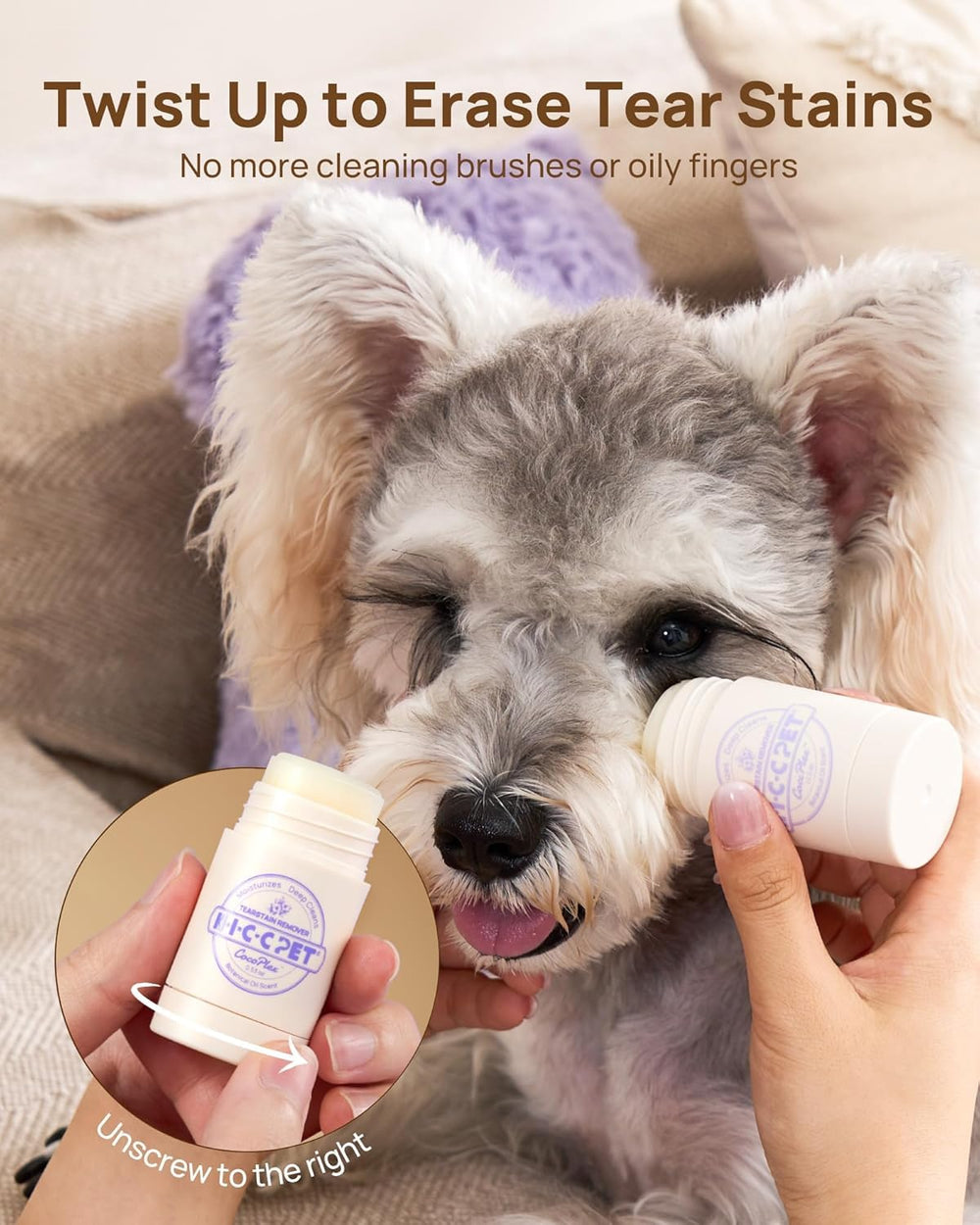 HICC PET Eye Balm No-Mess Stick highlighting convenient, mess-free grooming.