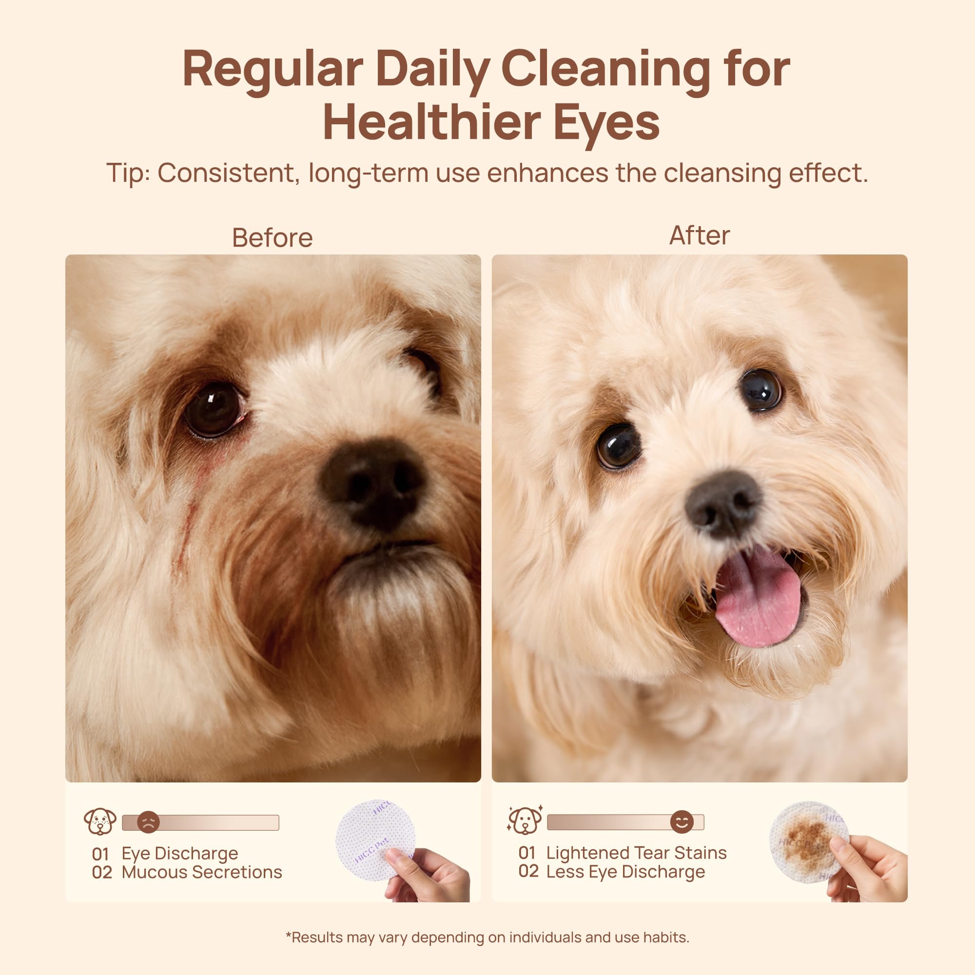 HICC PET Eyes Wipes prebiotics help maintain natural balance around the eye area.