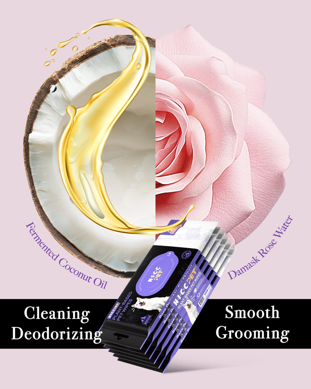 HICC PET fermented coconut oil wipe nourishes fur and boosts shine