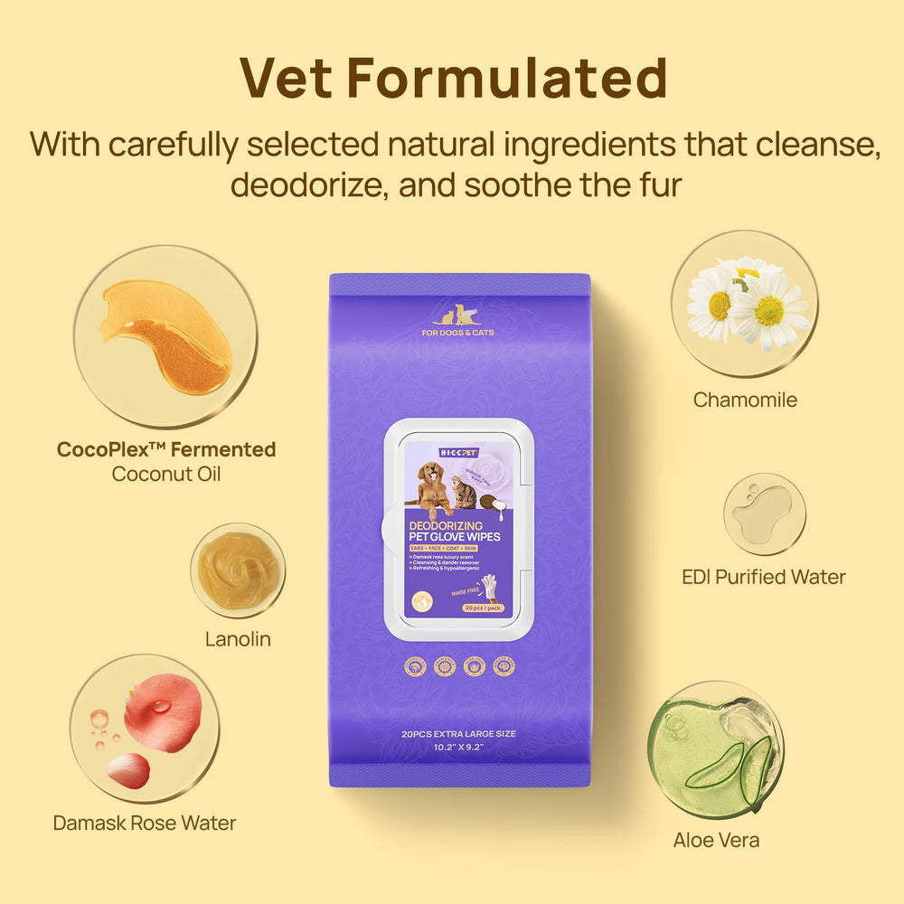No-rinse formula of HICC PET glove wipes for quick cleanups