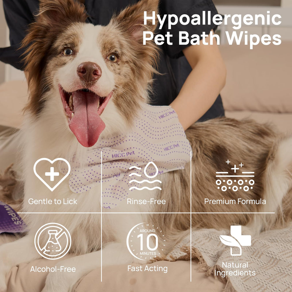 HICC PET Glove Wipes Pro suitable for dogs and cats’ paws, face, and fur.