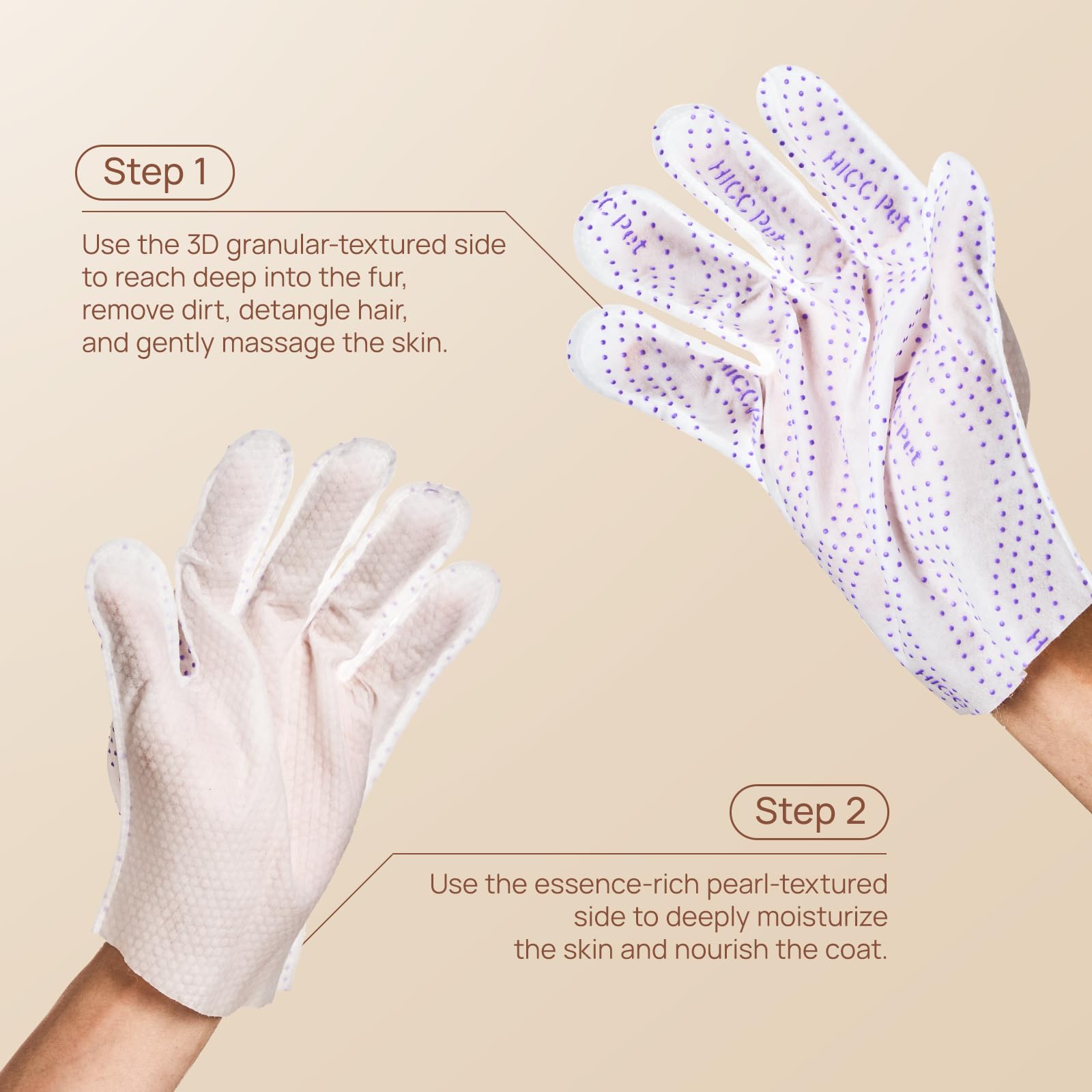 HICC PET Glove Wipes Pro ergonomic glove provides secure control during grooming.