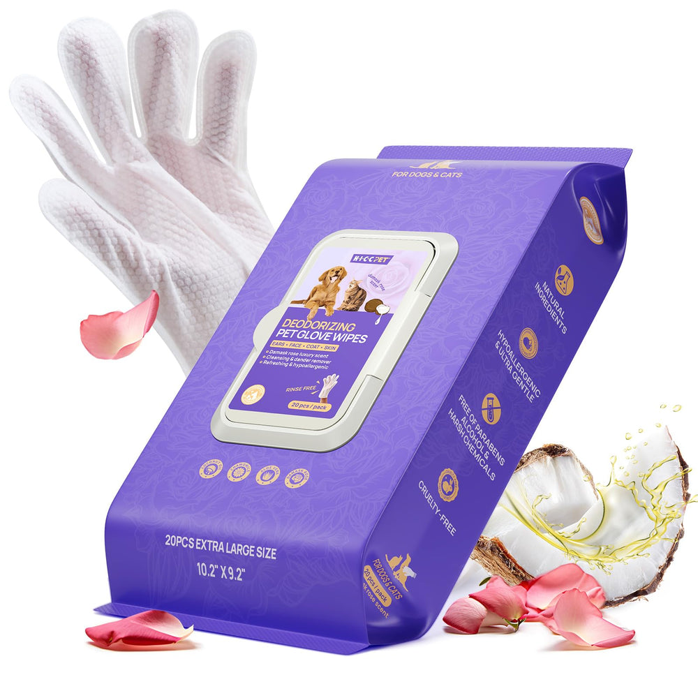 HICC PET glove wipes packaging with rose scent for easy grooming