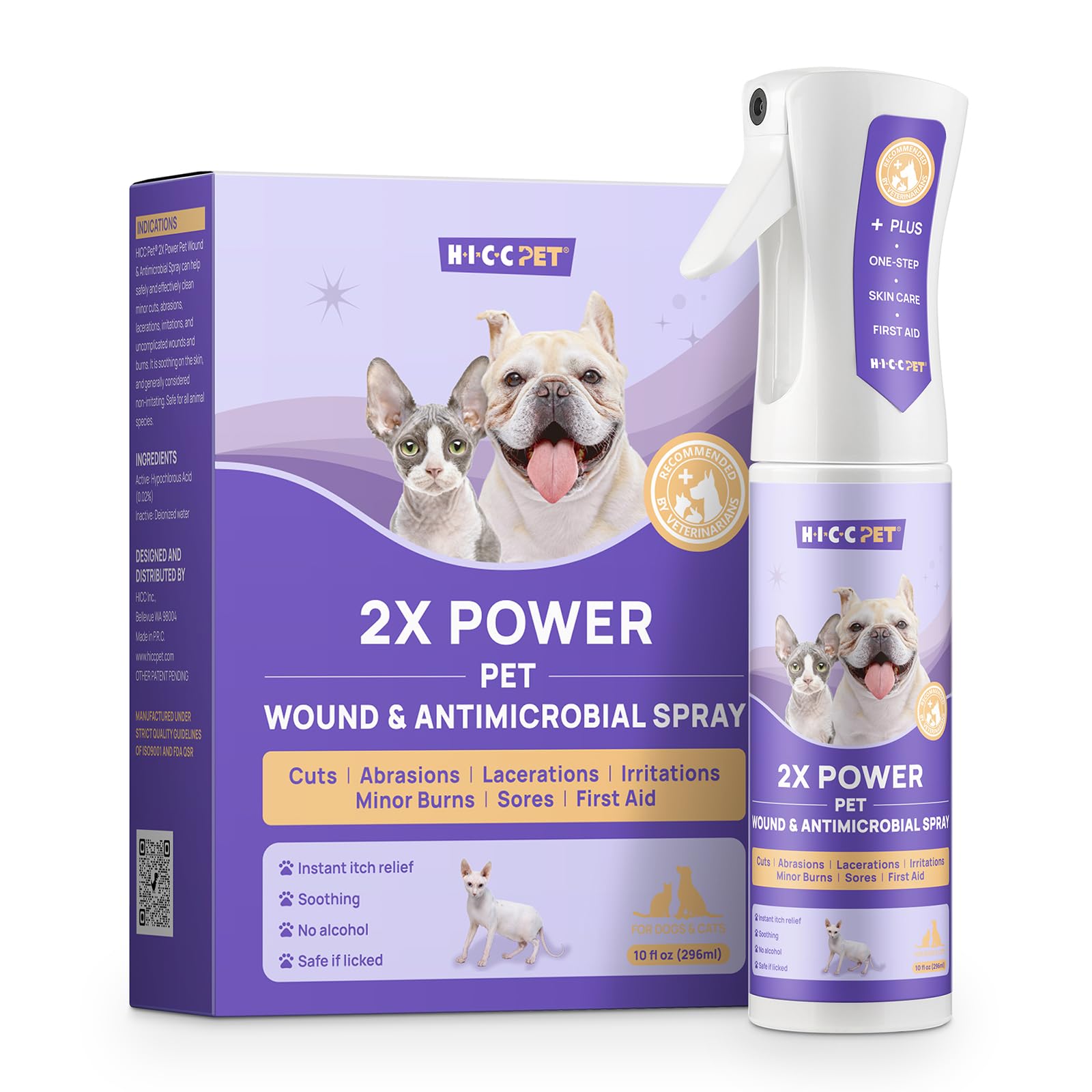 HICC PET hot-spot-spray bottle closeup for easy, soothing skin relief.