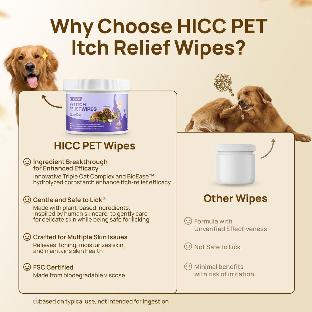 HICC PET Itch Relief Wipes moisturize and calm irritated skin