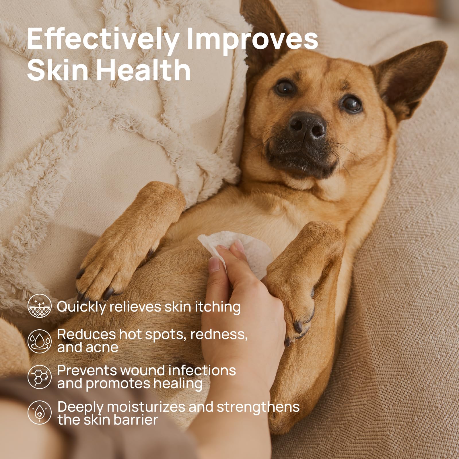 HICC PET Itch Relief Wipes packaging showing hypoallergenic formula