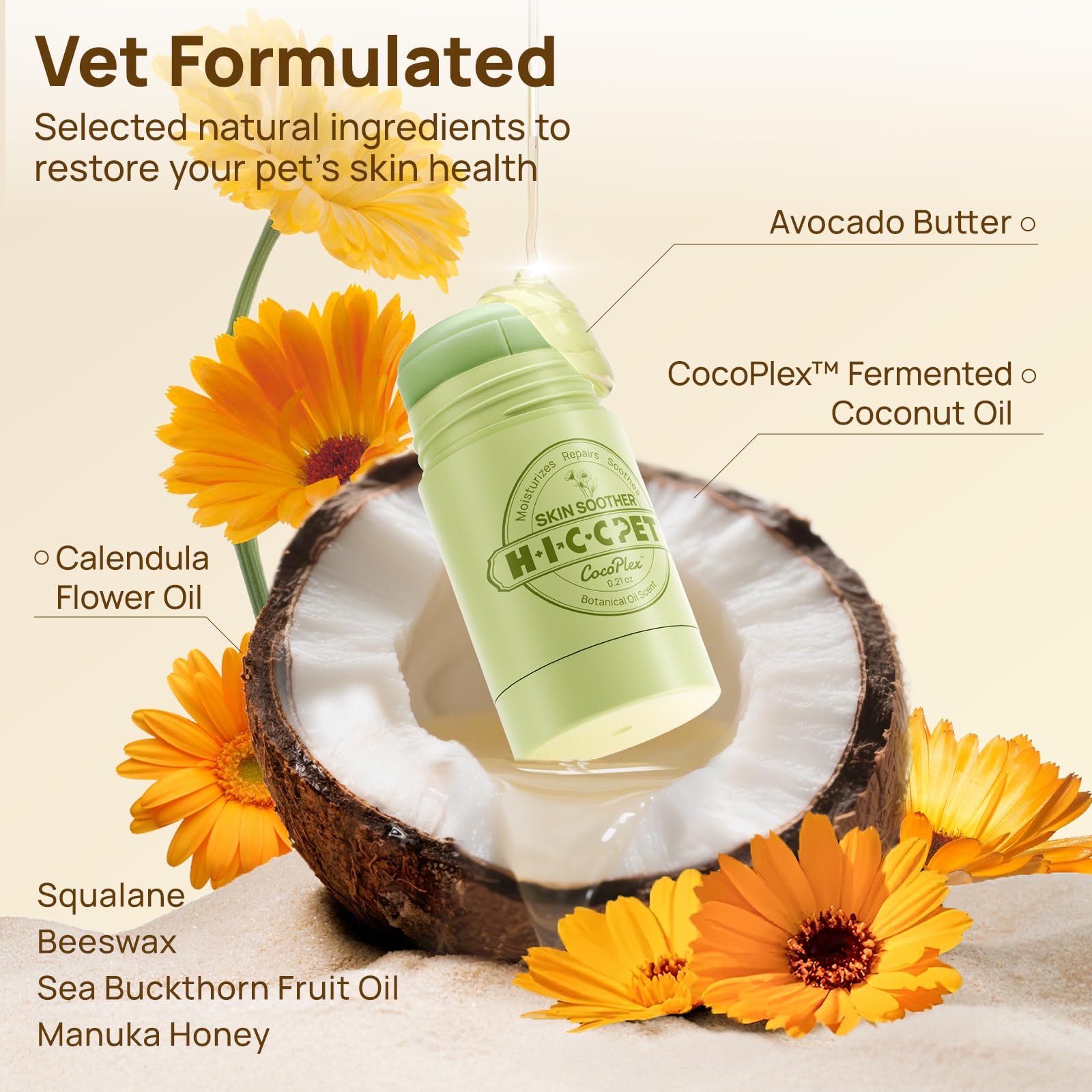 HICC PET Skin Balm applied to a dog paw for soothing relief.