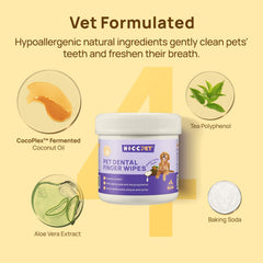 HICC Pet Teeth Cleaning Wipes dog-application demonstrating reach to back teeth.