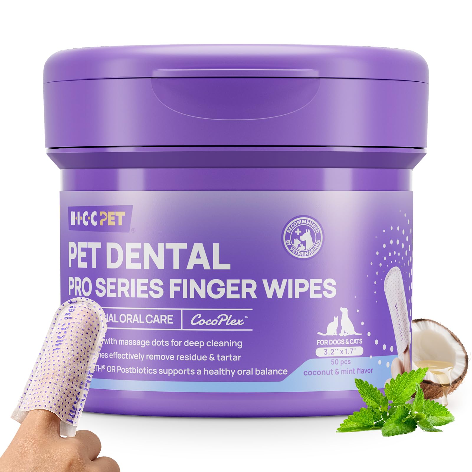 HICC PET Pro toallitas dentales para dedo limpian dientes y reducen placa oralmente
