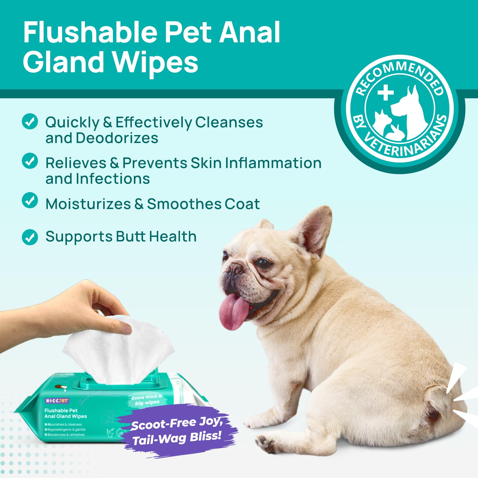 HICC PET Wipes 3D texture closeup highlights deep cleaning on fur.