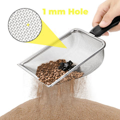 Hiceeden 1mm-hole sand sifter filtering sand while trapping debris
