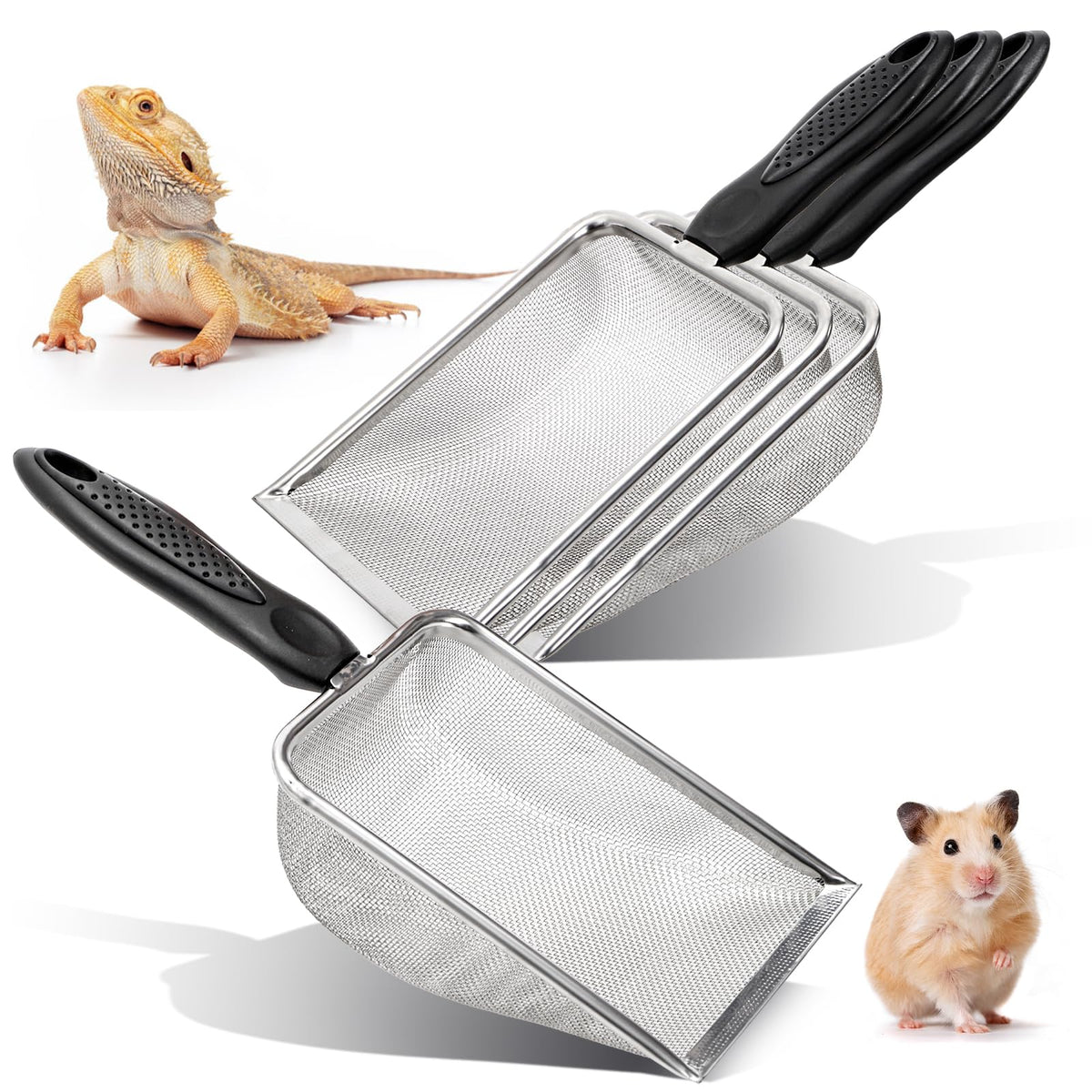 Hiceeden 4-pack mesh scooper shown for multi-task beach and pet cleaning