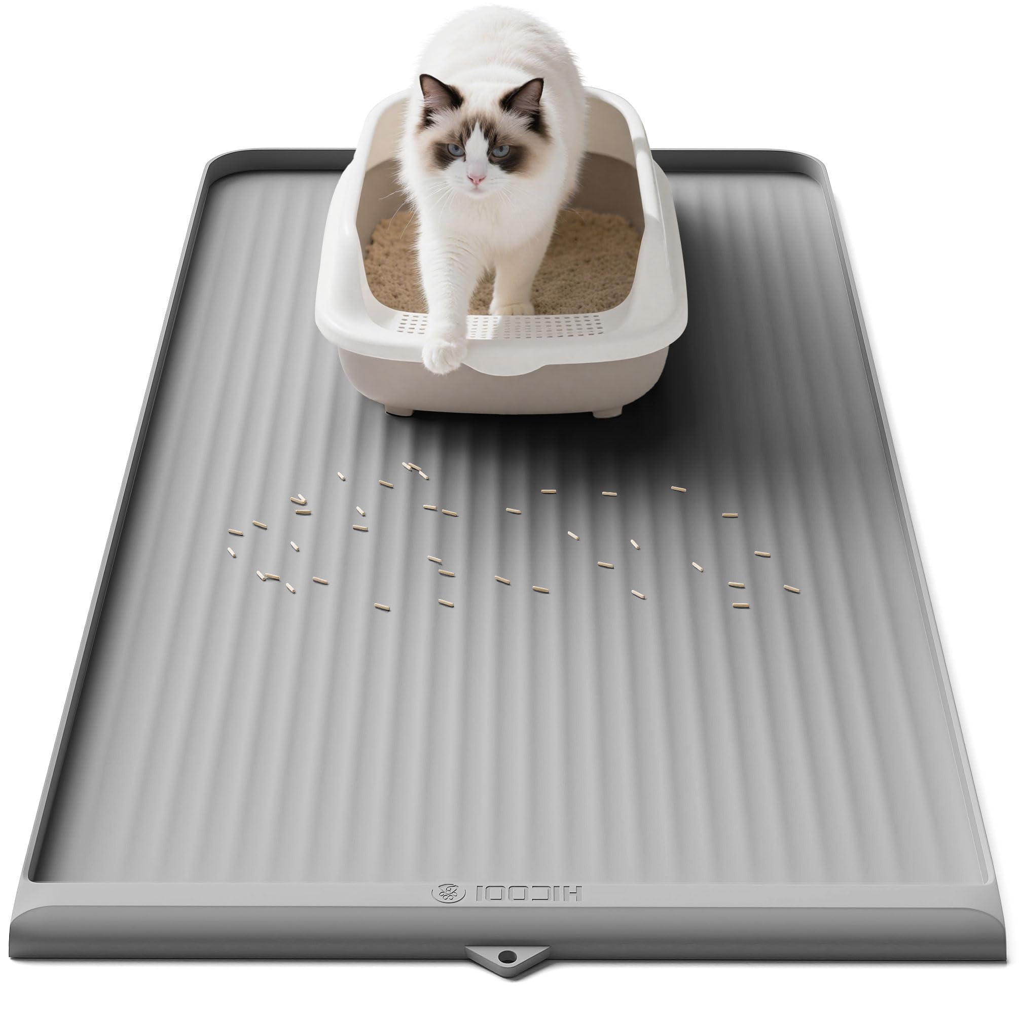 HICOOI cat litter mat 36x24 with raised edge traps litter for mess-free floors.