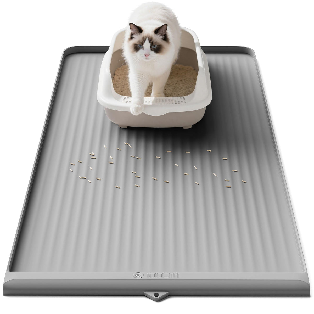 HICOOI cat litter mat 36x24 with raised edge traps litter for mess-free floors.