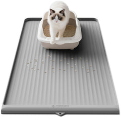 HICOOI cat litter mat 36x24 with raised edge traps litter for mess-free floors.