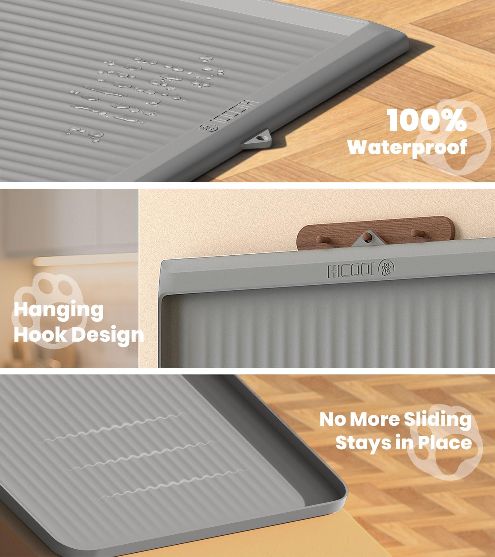 HICOOI non-slip textured base keeps mat in place for mess-free use.