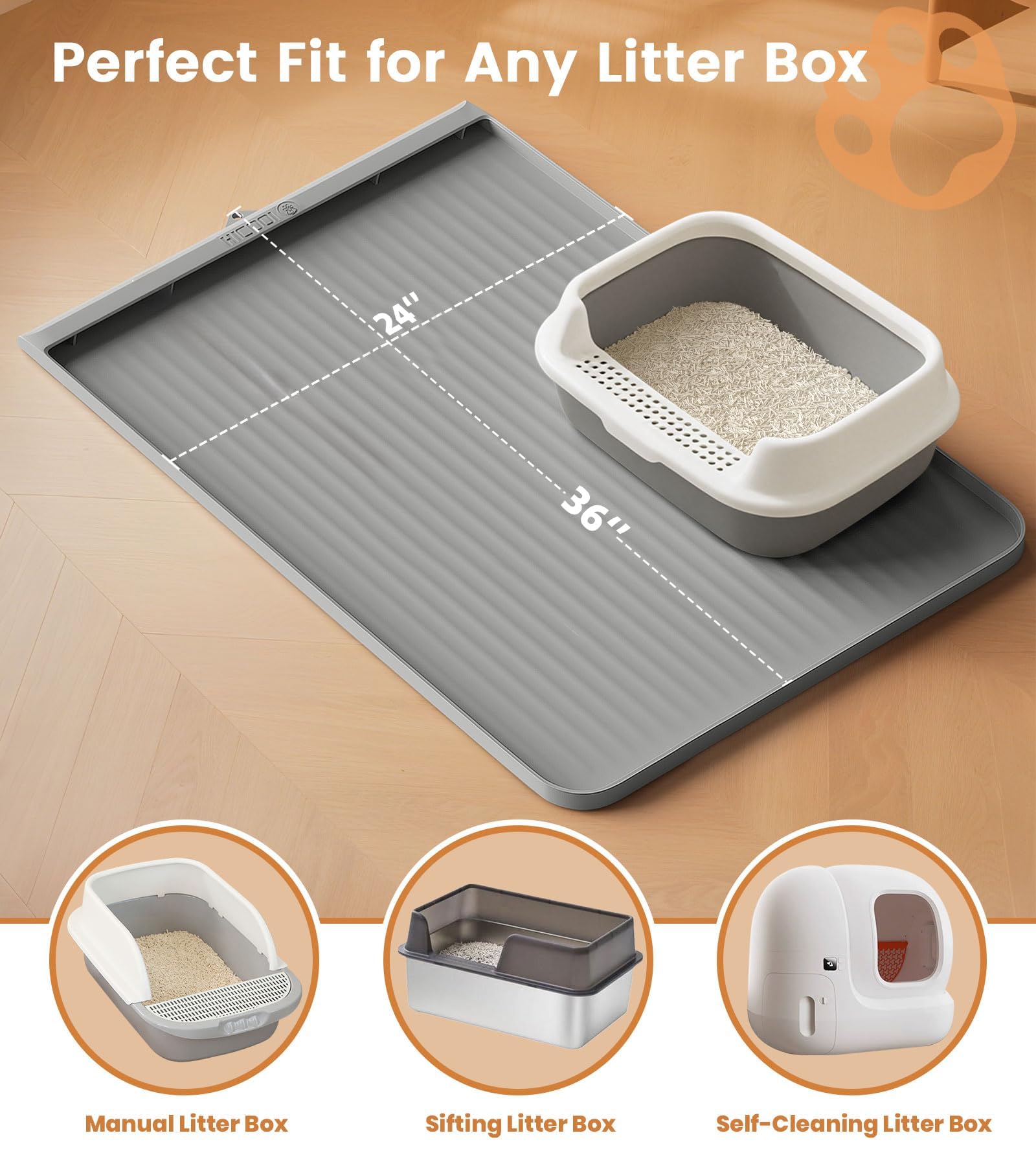 HICOOI grey litter mat blends with home decor while protecting floors.