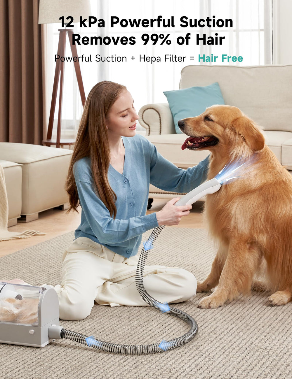 Hicozy S1+ cleaning nozzle collecting stray fur from floors