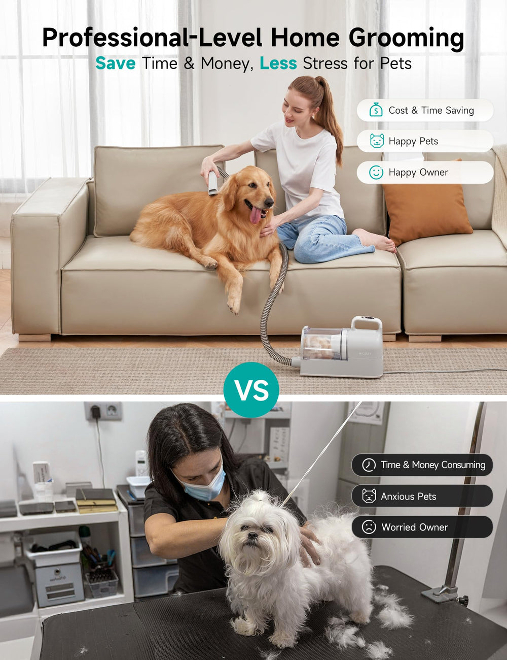 Hicozy S1+ two-in-one trimming vacuum demonstrates integrated grooming and cleanup
