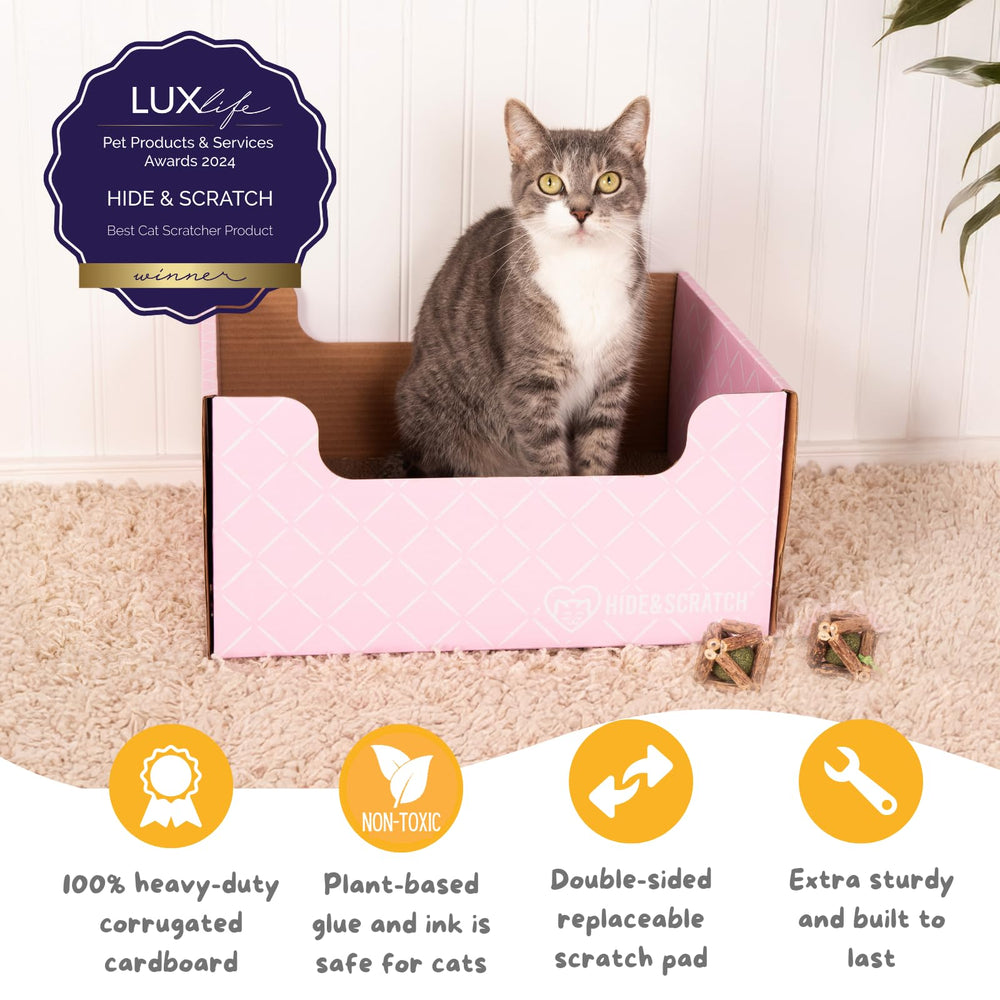 Hide & Scratch light pink diamond bed inside, cozy lounge area for cats.