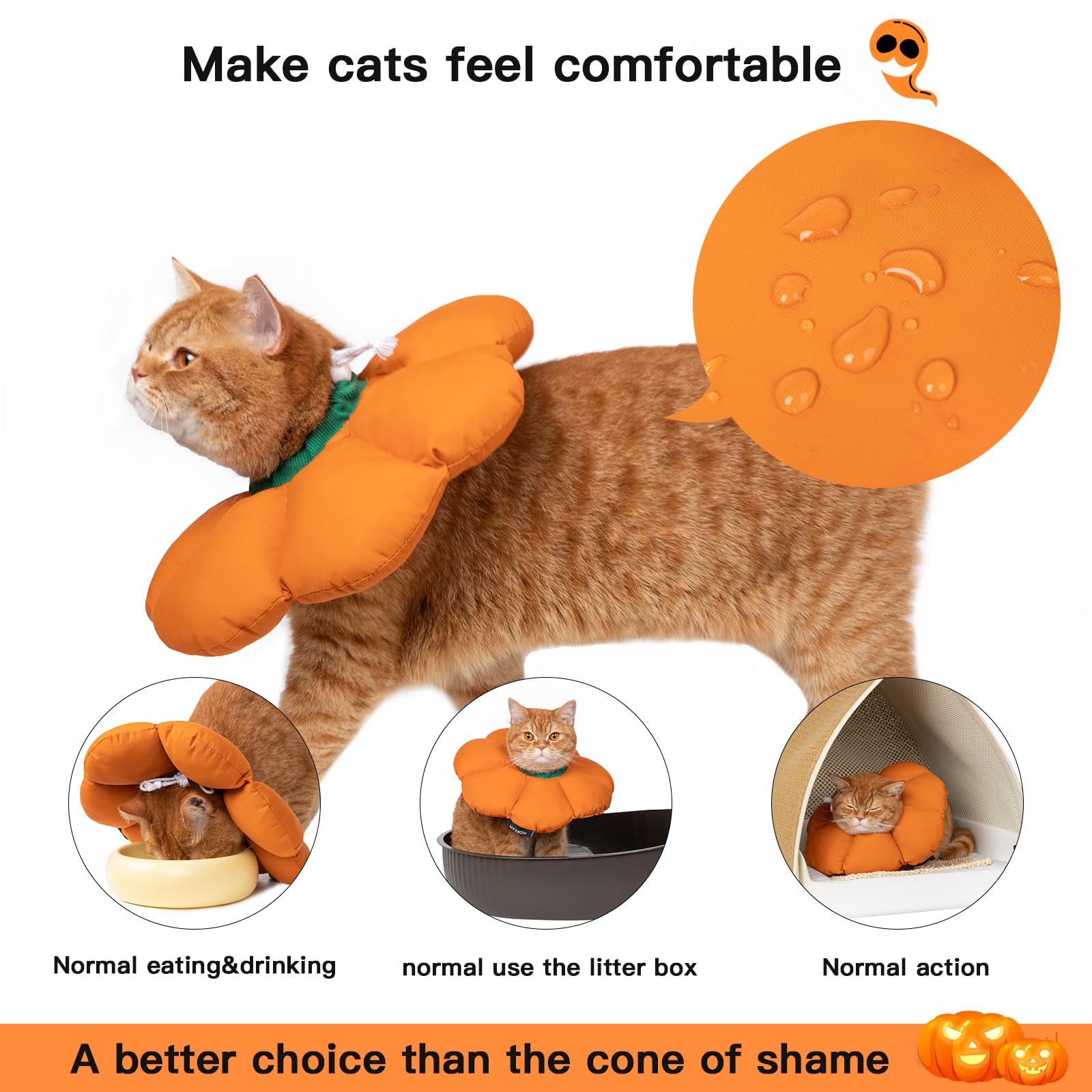 H HIDREAM cat cone collar soft waterproof material keeps wounds dry.