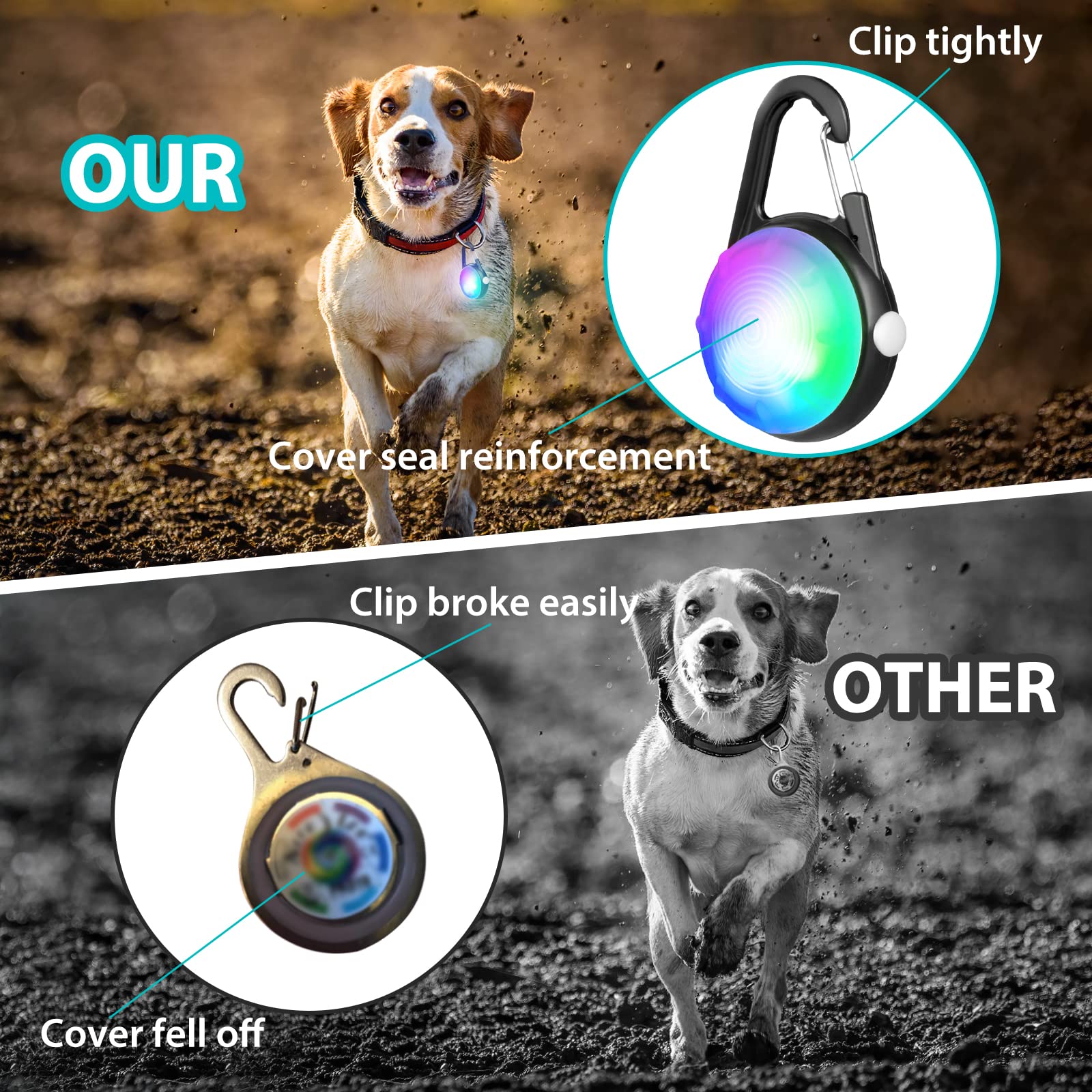 HIFORT dog light secure collar clip keeps lights in place during activity.