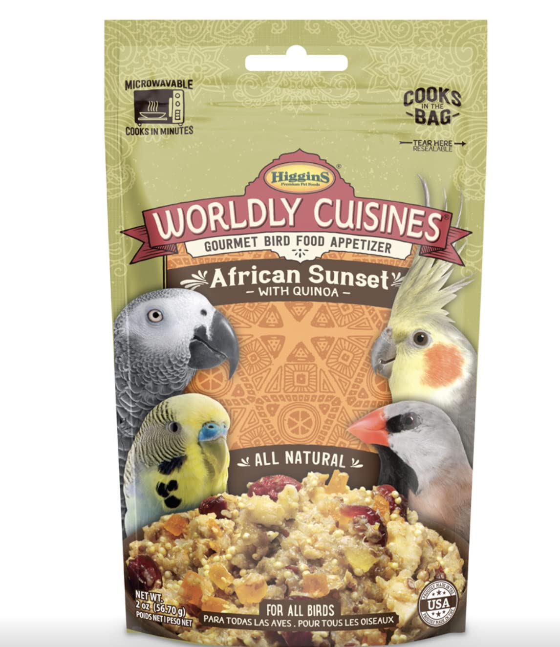 Higgins Atardecer africano 2,5 lb: empaque práctico para almacenamiento cómodo