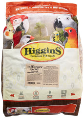 Higgins Safflower Gold 25lb bag—premium fortified seed mix for conures and cockatiels