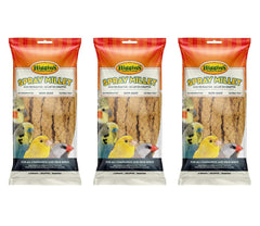 Higgins Spray Millet packaging shows 18-count bag, a natural foraging treat for birds.