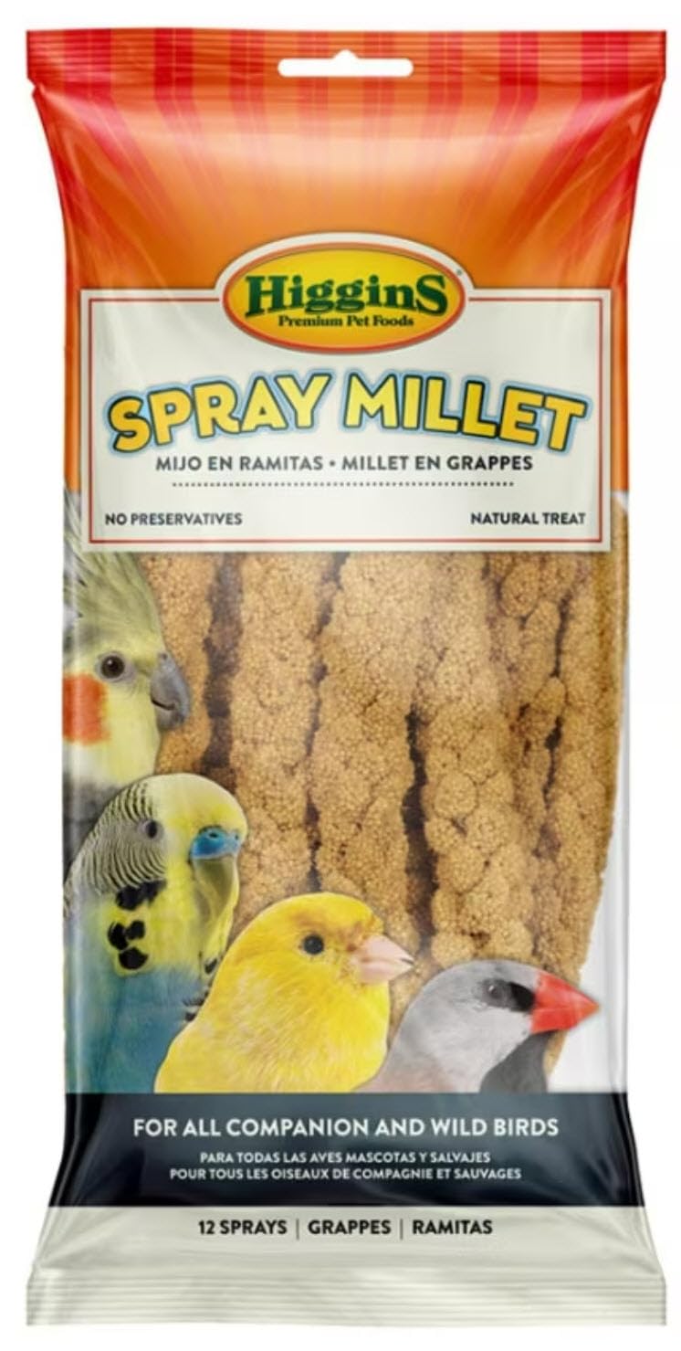 Higgins Sunshine Spray Millet 12-count bag for small birds — delightful, easy-to-digest treat