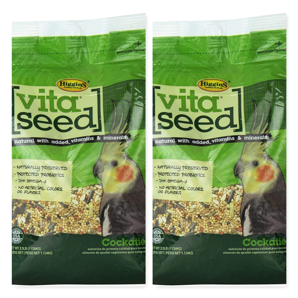 Higgins Vita Seed Natural Blend Cockatiel Food 2-Pack product image showing nutrient-rich mix for balanced cockatiel nutrition