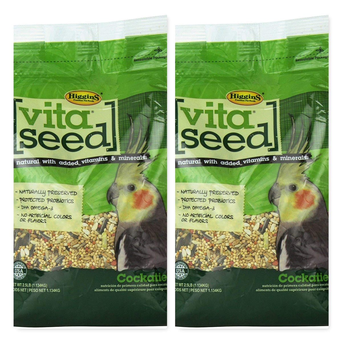 Higgins Vita Seed Natural Blend Cockatiel Food 2-Pack product image showing nutrient-rich mix for balanced cockatiel nutrition