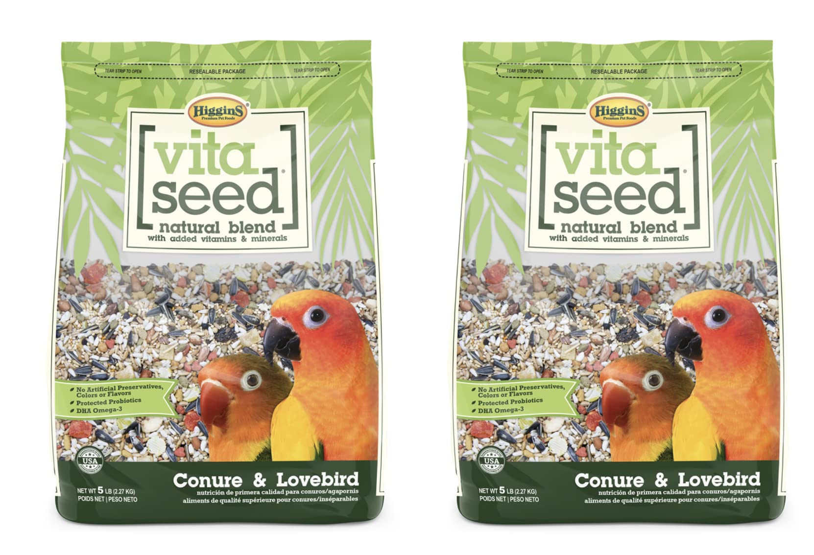 Higgins Vita Seed Natural Blend bags for conure and lovebird feeding convenience