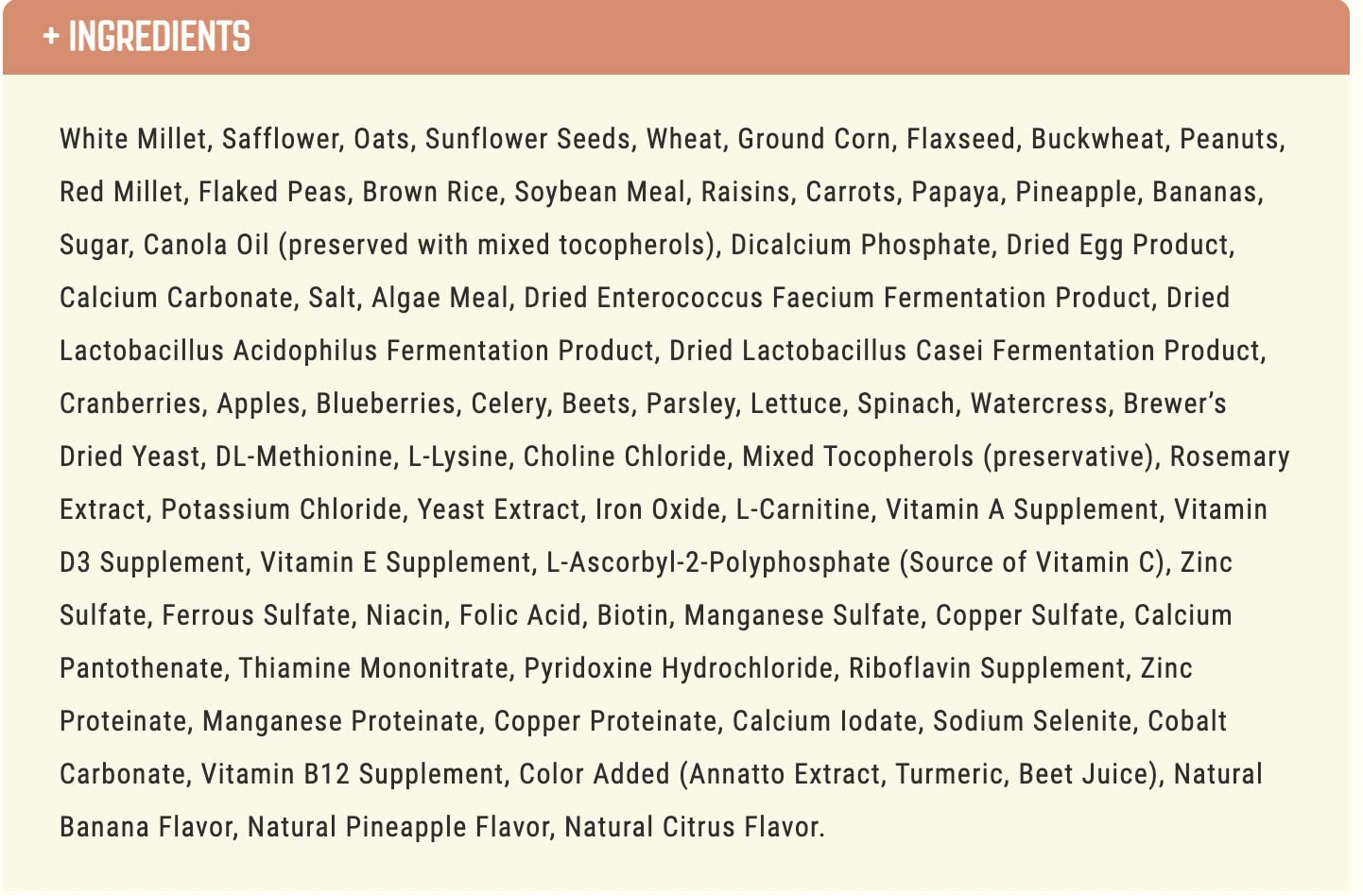 Higgins Vita Seed Natural Blend highlights crop seeds and grains for balanced feeding