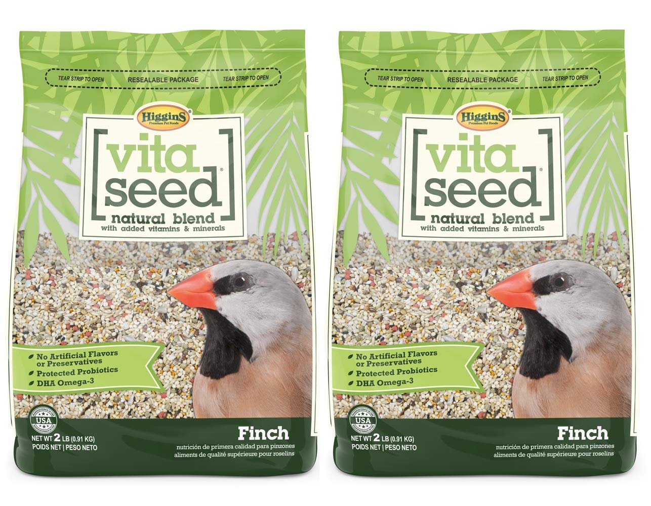 Higgins Vita Seed Natural Blend Finch Food 2lb pack front view highlighting premium bird nutrition.