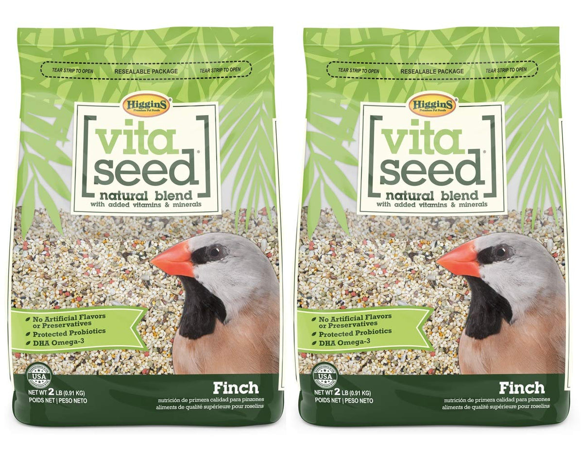 Higgins Vita Seed Natural Blend Finch Food 2lb pack front view highlighting premium bird nutrition.