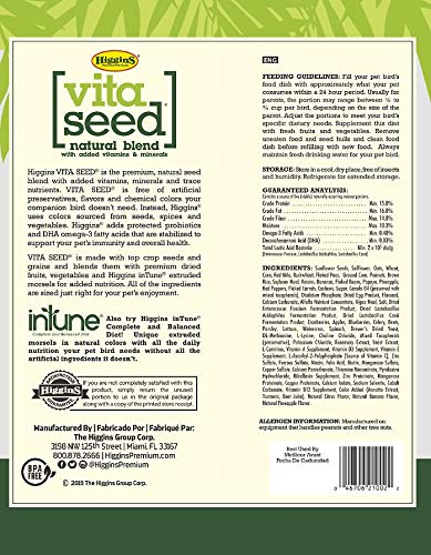 Higgins Vita Seed Natural Blend Parrot Food served in a dish for engaging meals.